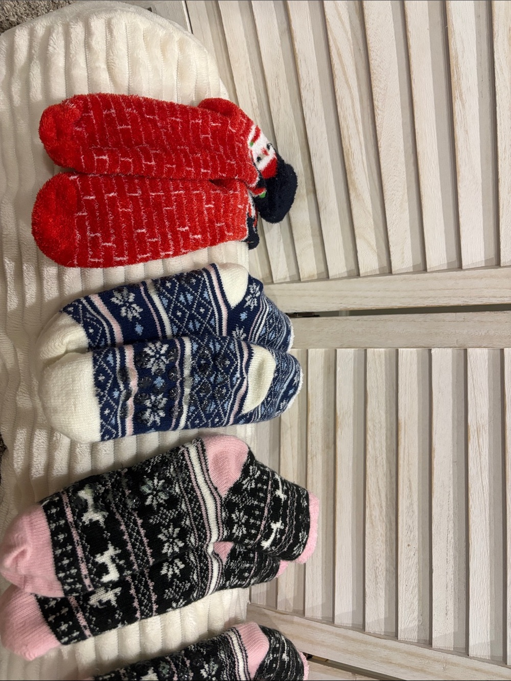 Cozy Patterned Fuzzy Winter Socks Pack- Red, Navy, Black & Pink
